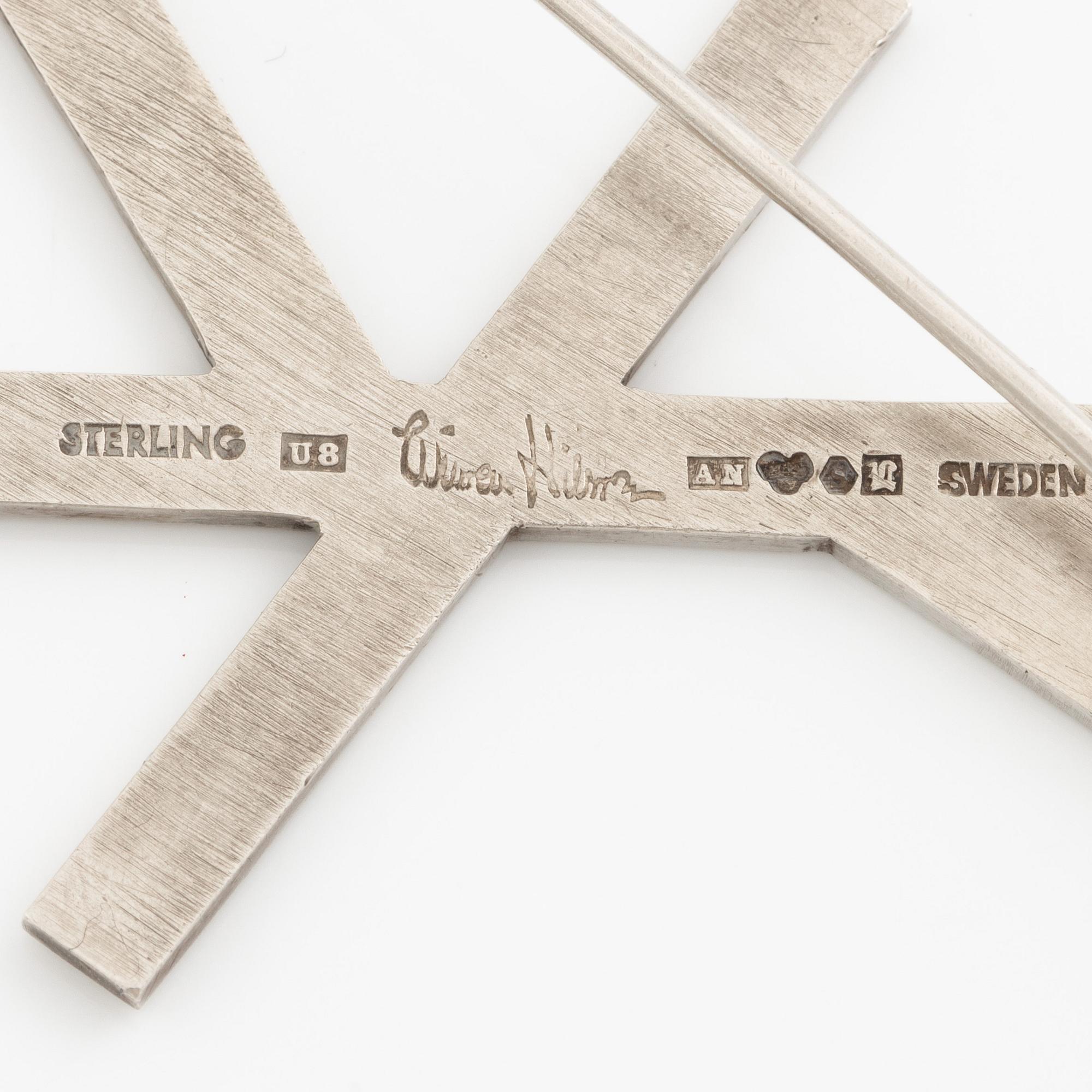 Wiwen Nilsson, monogram brooch, sterling silver, Lund 1946.