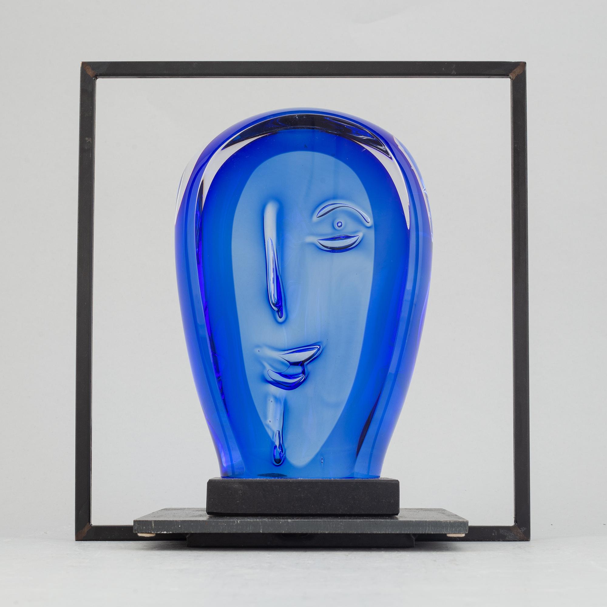 Göran Wärff, a glass sculpture with iron stand for Kosta Boda, signed. Unique.