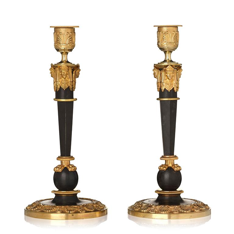 A pair of Empire presumably Russian, Moscow candlesticks from around 1820.