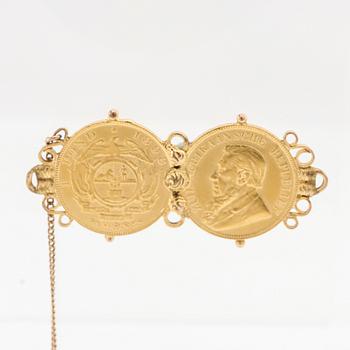 Brooch with 2 gold coins, South Africa 1898.