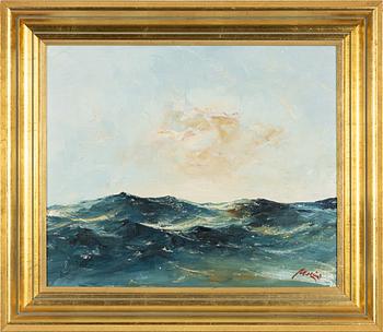 Axel Lind, Böljande hav under klarblå himmel.