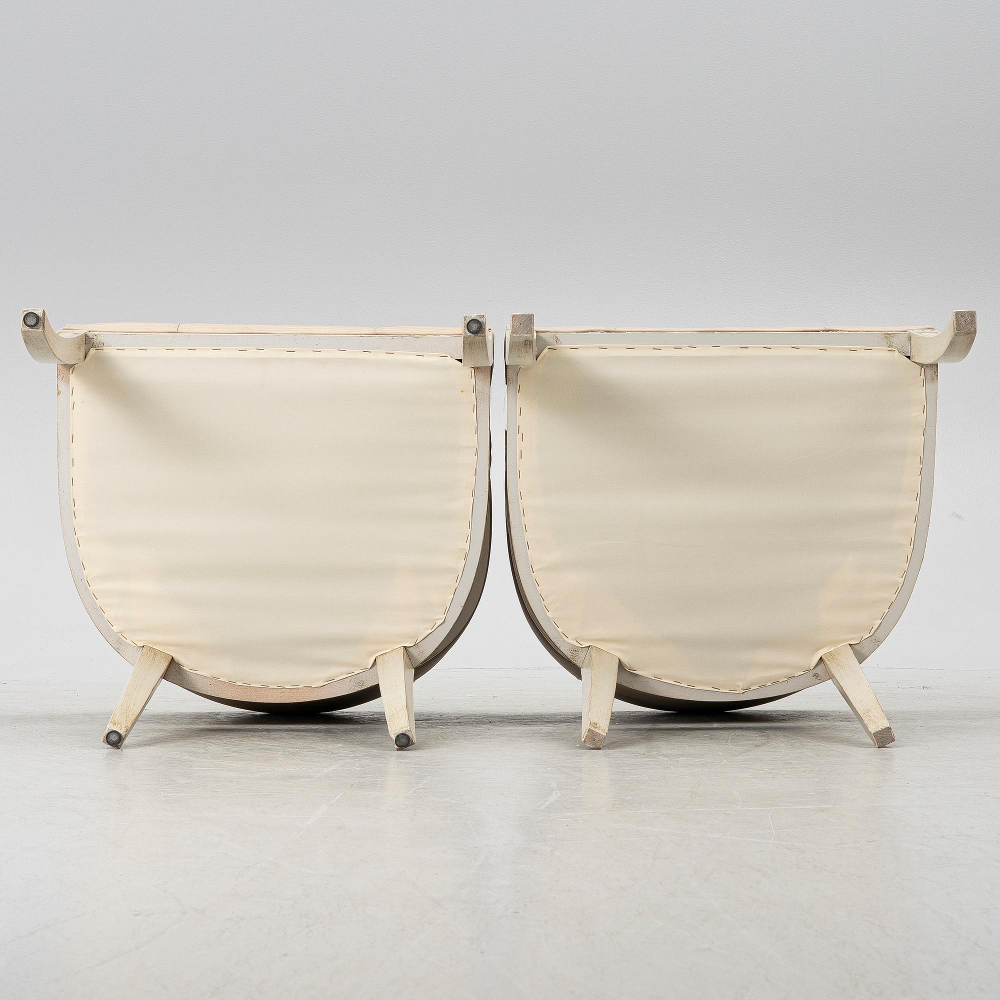 A pair of late Gustavian style armchairs, late 20th Century.