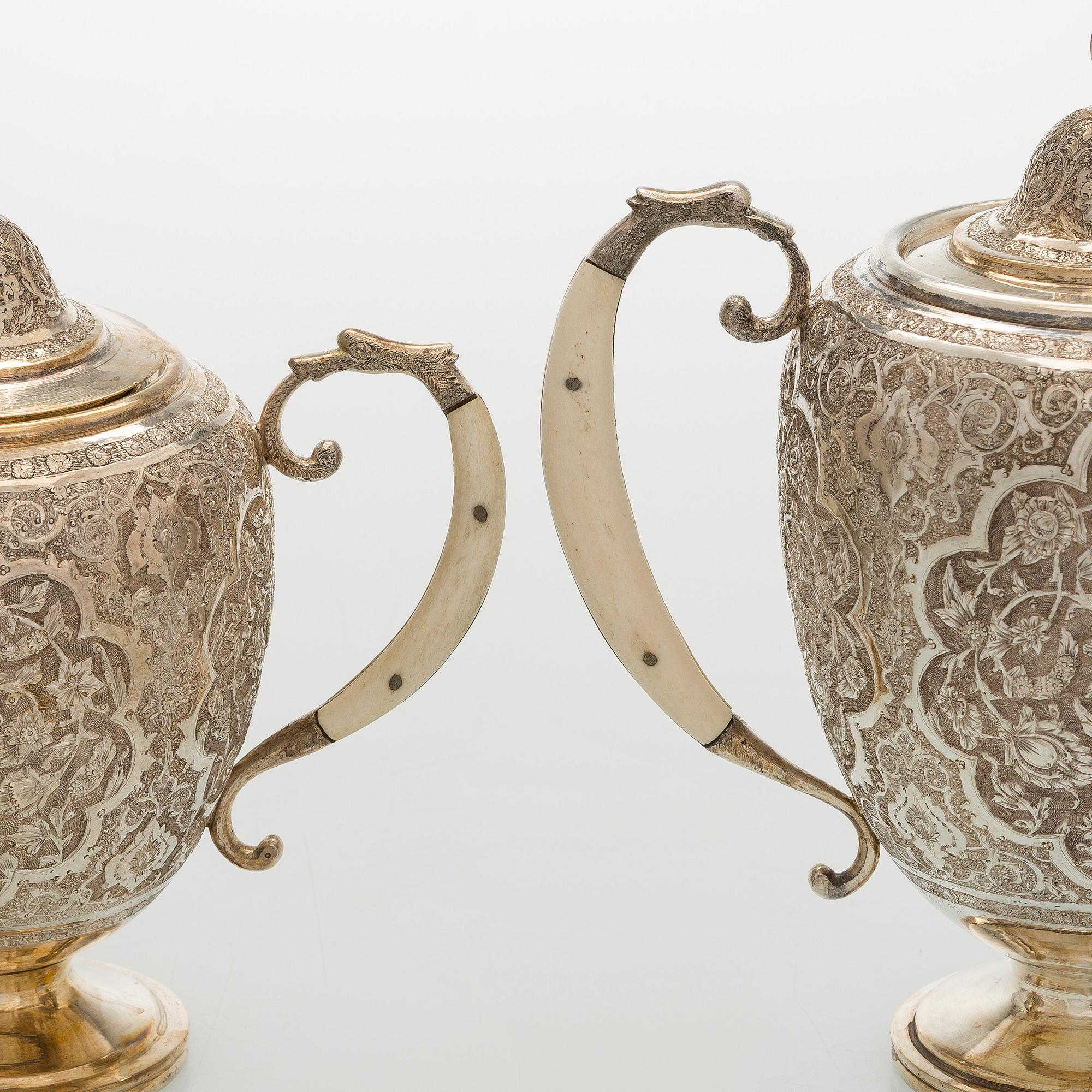 A 5-piece Persian tea service, first half of the 20th century.