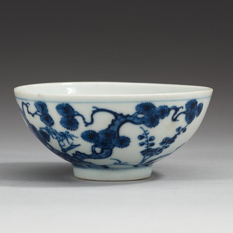 A blue and white bowl, Qing dynasty (1644-1912), with Chenghua six character mark.