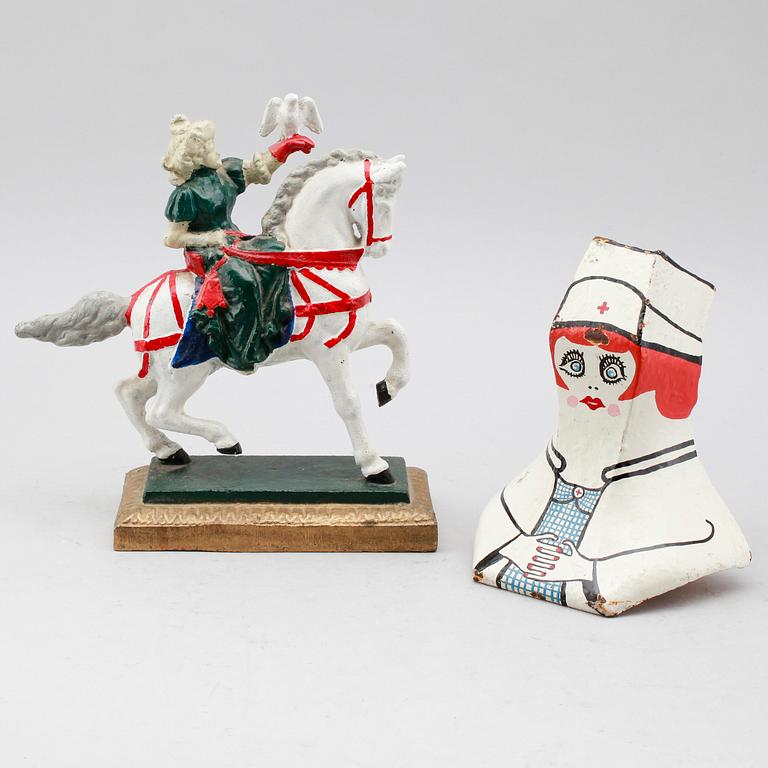 DÖRRSTOP SAMT FIGUR, gjutjärn, 1900-tal.