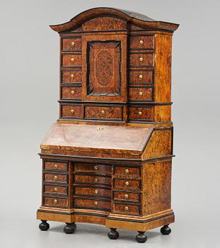 A Swedish burr-elm late baroque writing cabinet, first part 18th century.