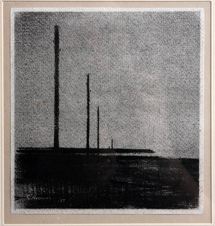 GUNNAR NORRMAN, kolteckning, sign o dat-57.