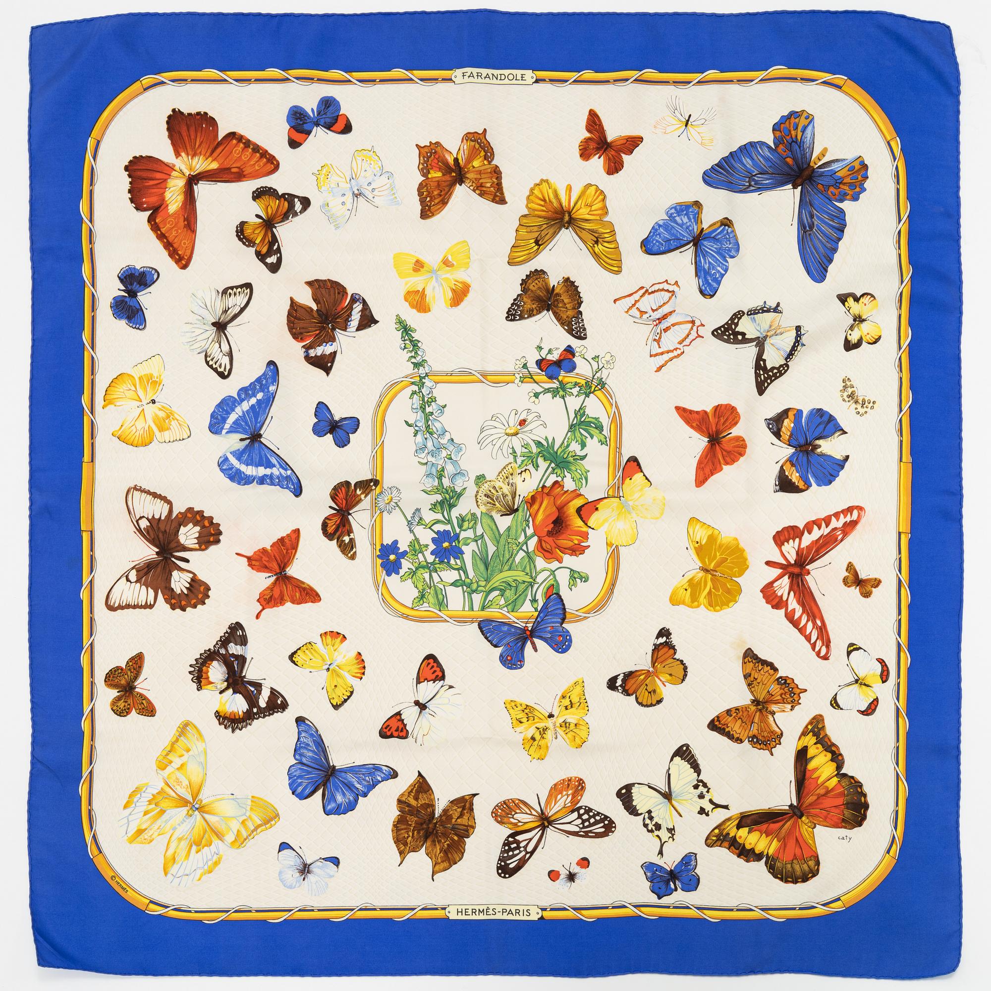 Hermès, three silk scarves.