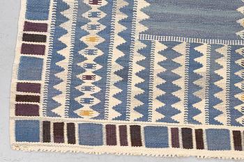 Barbro Nilsson, a carpet, "Salerno blå", flat weave, ca 245 x 177 cm, signed AB MMF BN.