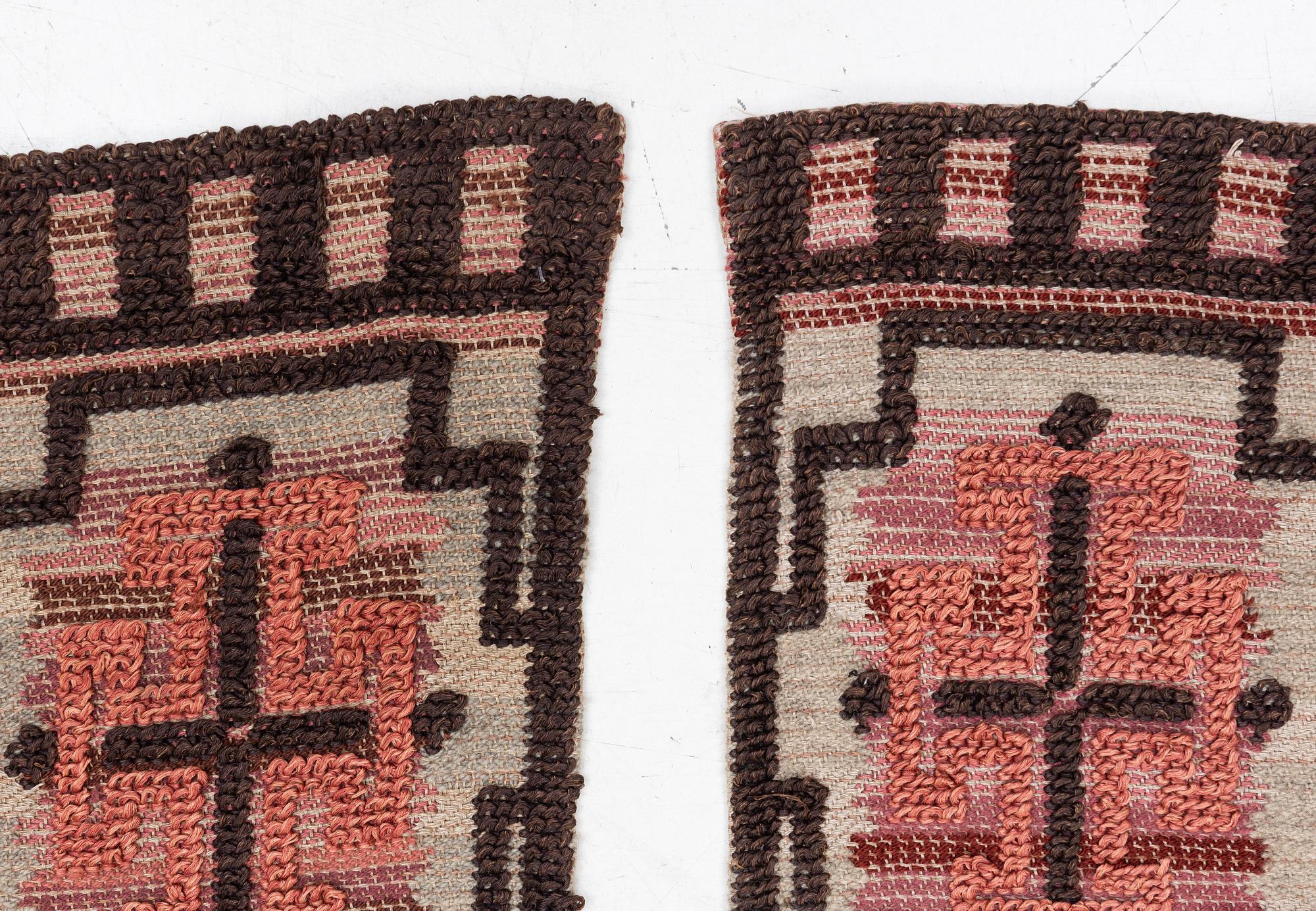 Elsa Gullberg, Attributed, a pair of draperies/curtains, flat weave with knotted relief decoration, c.263 x 67 cm.