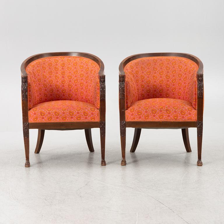 Fåtöljer ett par, empirestil, omkring år 1900.