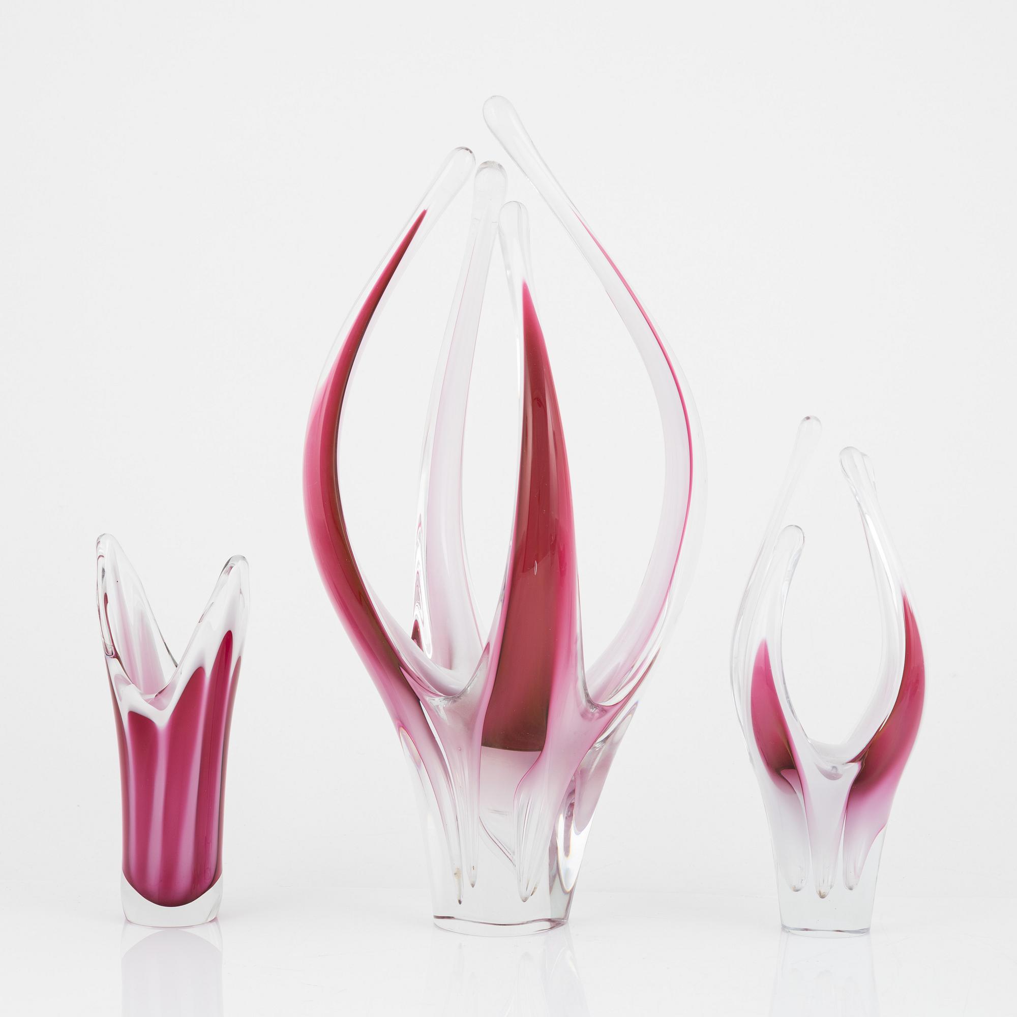 Paul Kedelv, a set of five 'Coquille' art glass for Flygfors.