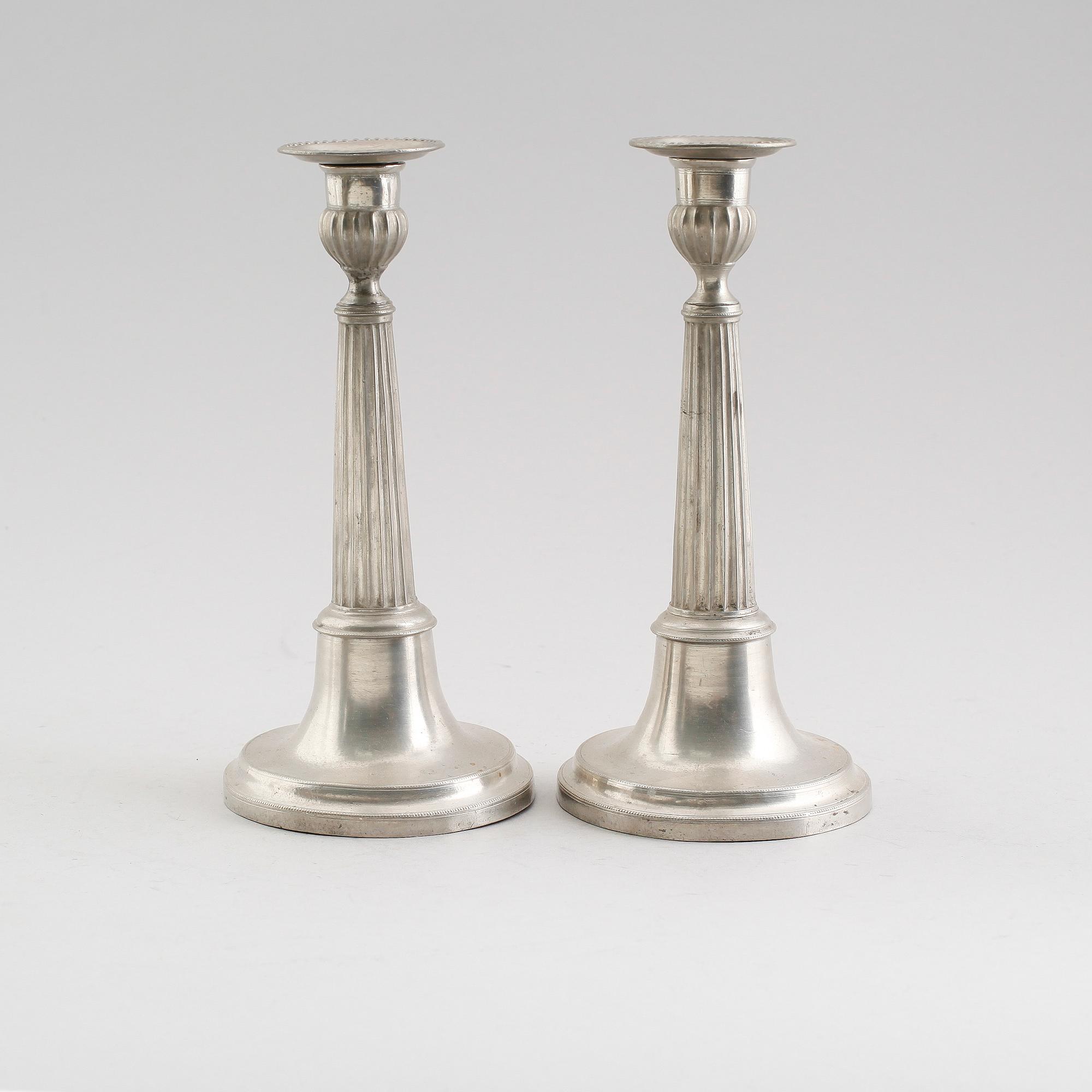 LJUSSTAKAR, 1 par, tenn, Johan Albin Gellerstedt, Härnösand 1841.