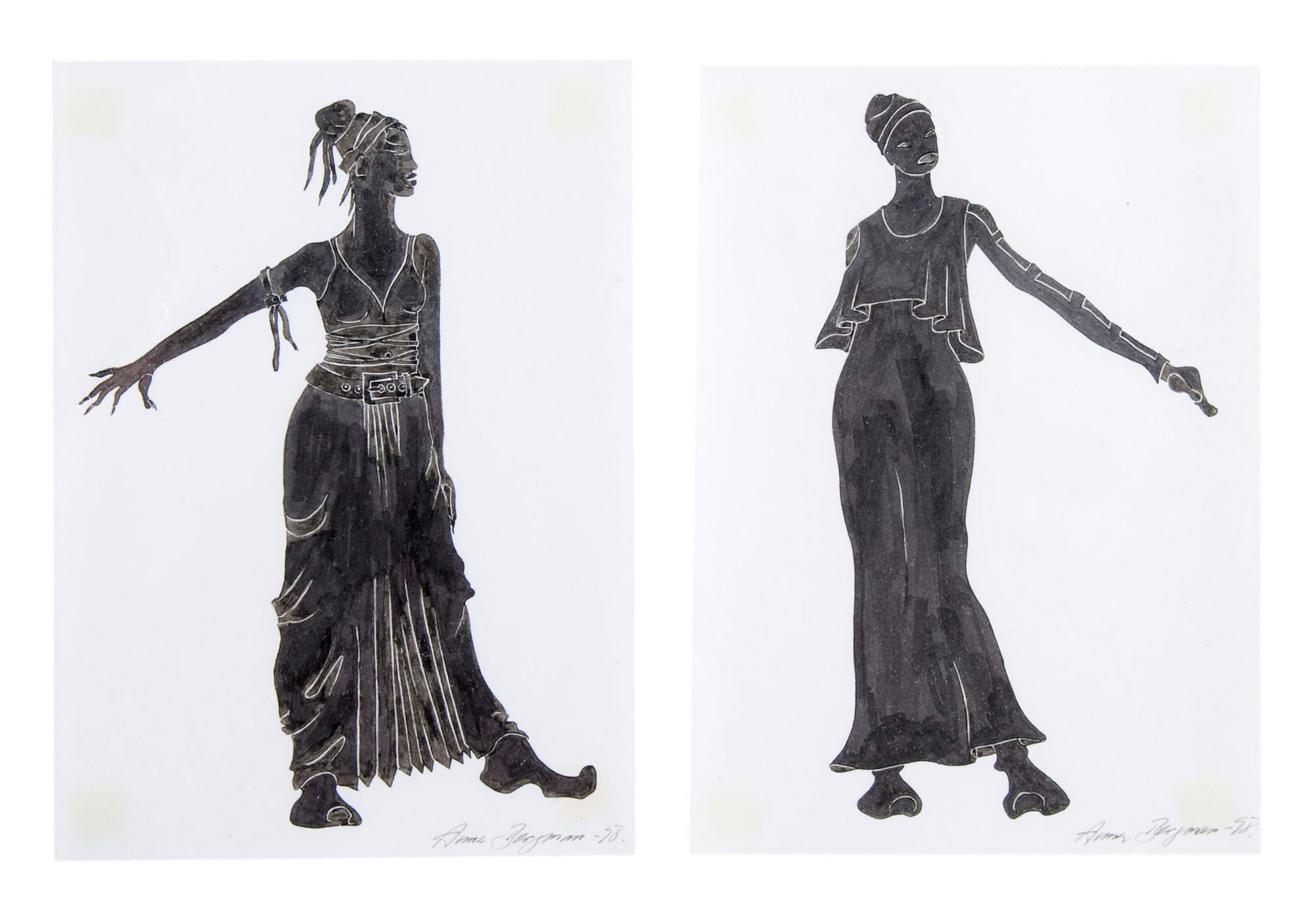 Anna Bergman, 14 silhouette costume sketches.