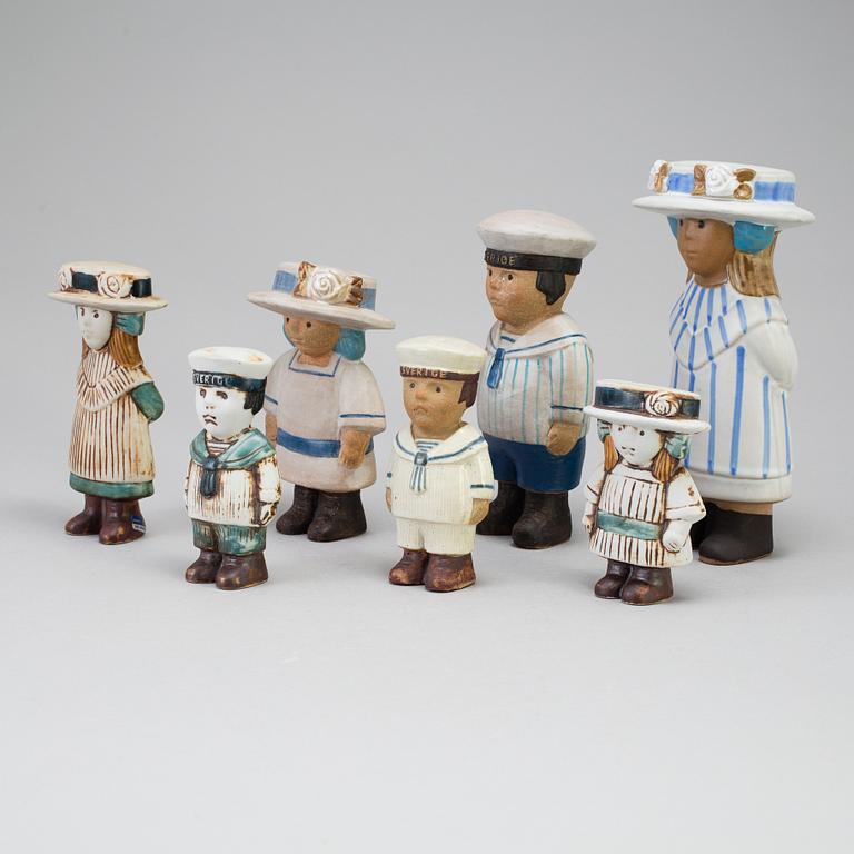 A set of seven "Sekelskifte" stoneware figurines by Lisa Larson for Gustavsberg.