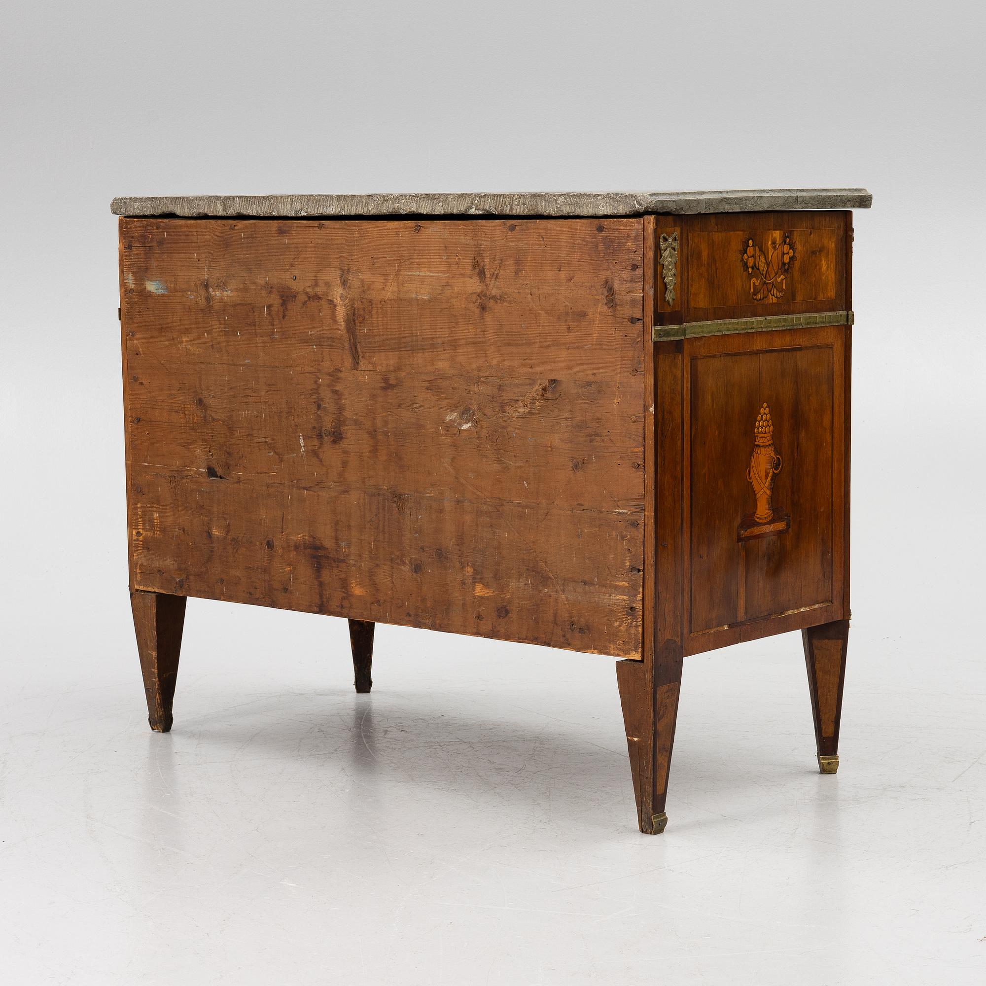 A Gustavian marquetry commode by C- Lindborg (master in Stockholm 1781-1808).