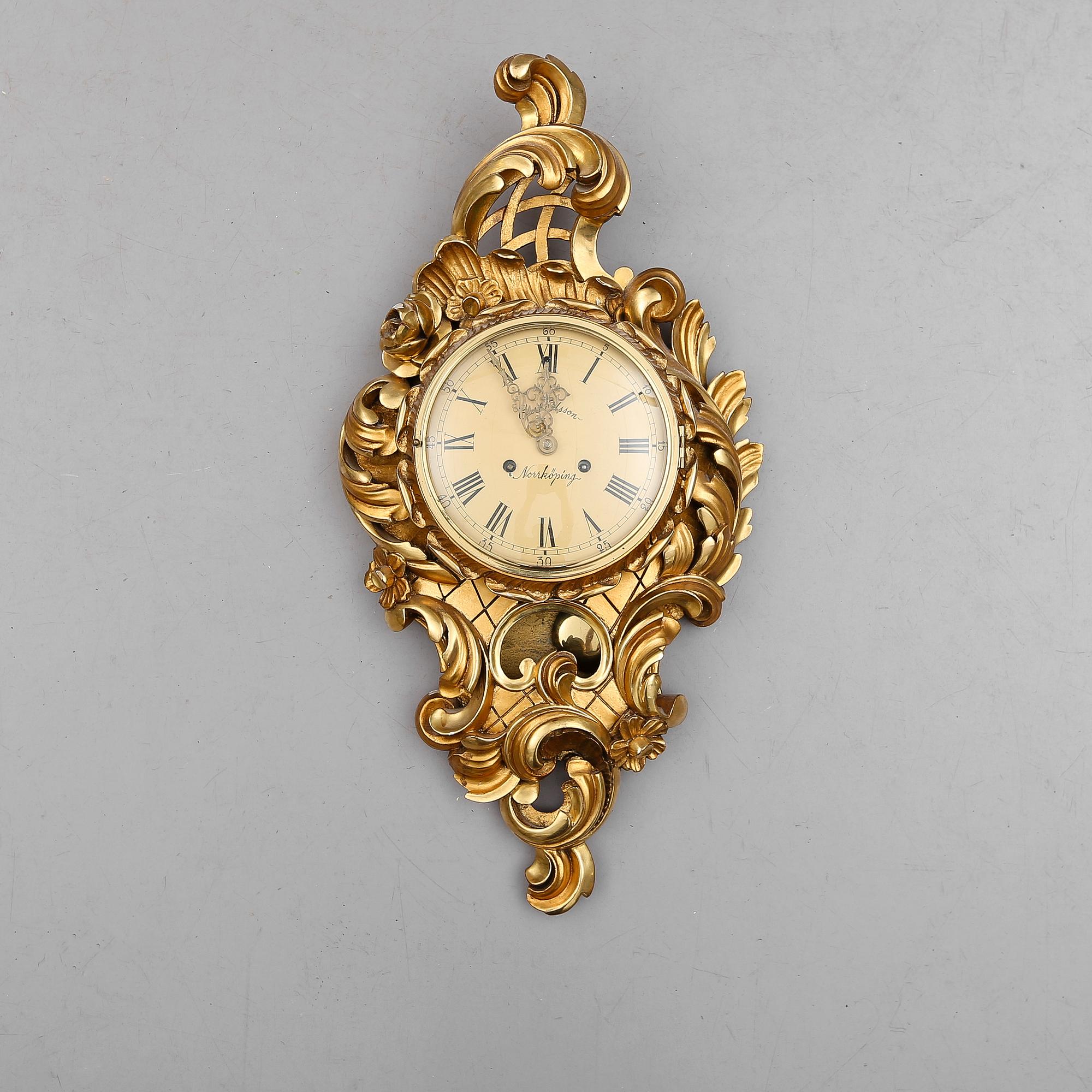 VÄGGPENDYL, urtavla märkt Carl Olsson, Norrköping, 1900-talets mitt.