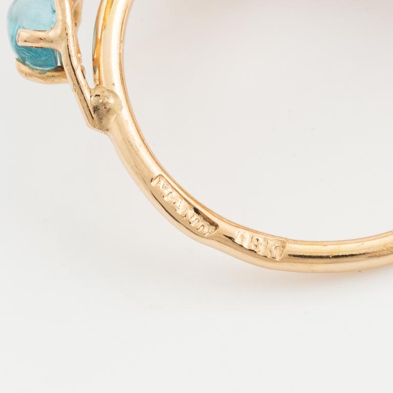 Ring with cabochon-cut rose quartz, amethyst, apatite, and brilliant-cut diamonds.