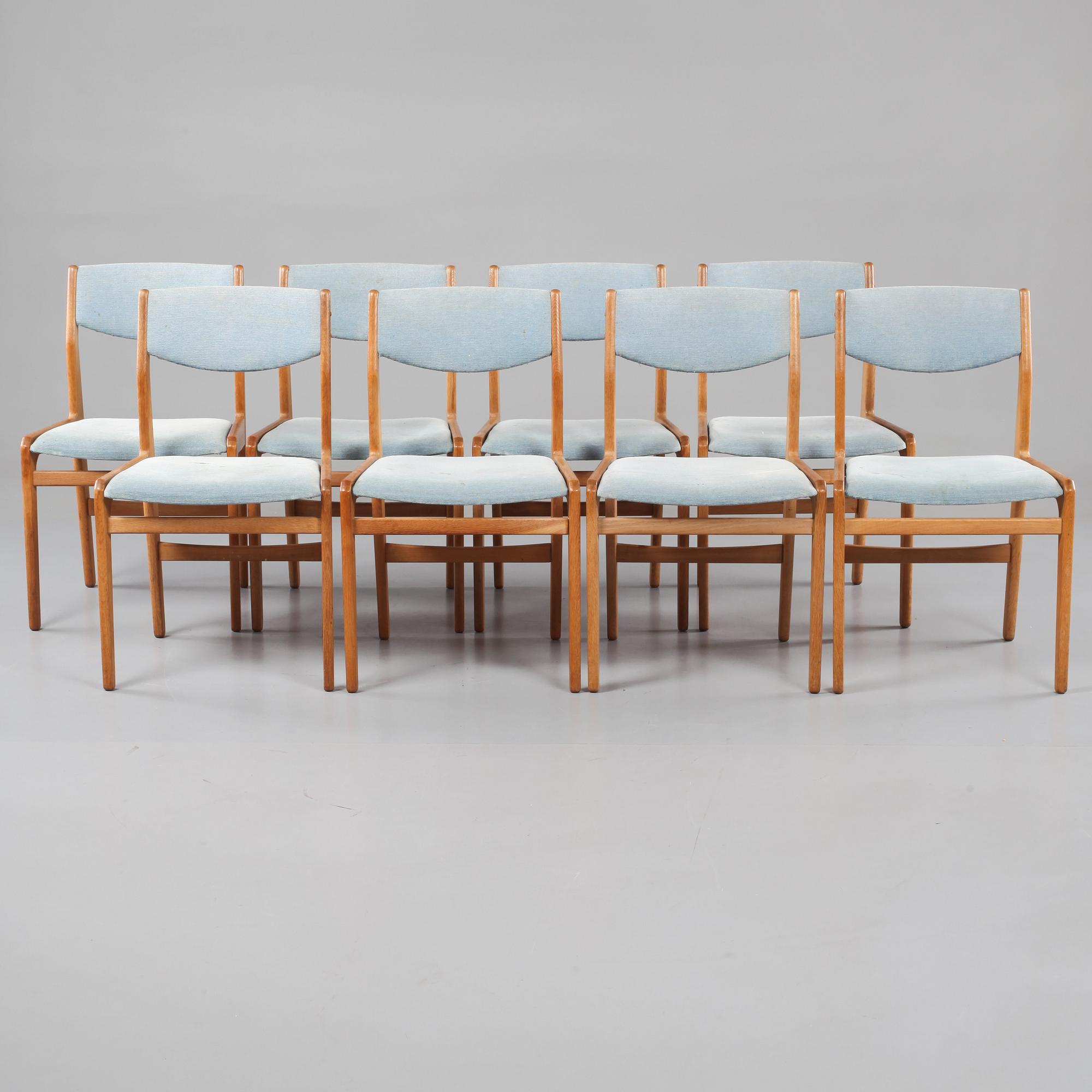 STOLAR, 8 st, "Nr. 104", Harbo Sølvsten och Palle Pedersen för J. C. A. Jensen, Aarhus, Danmark, omkring 1960.