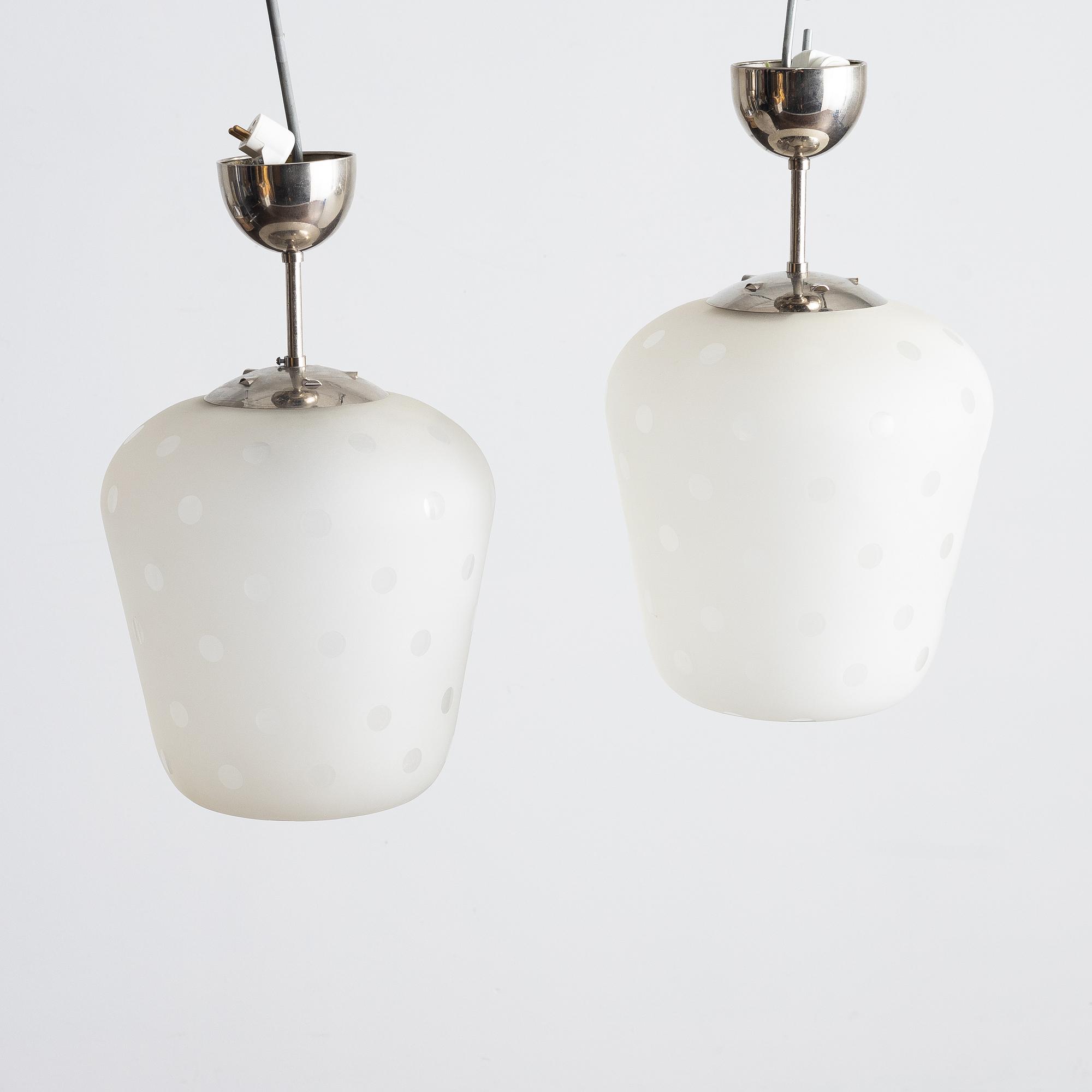Flygsfors Glasbruk, a pair of model "513 P" ceiling lamps, 1940s-50s.
