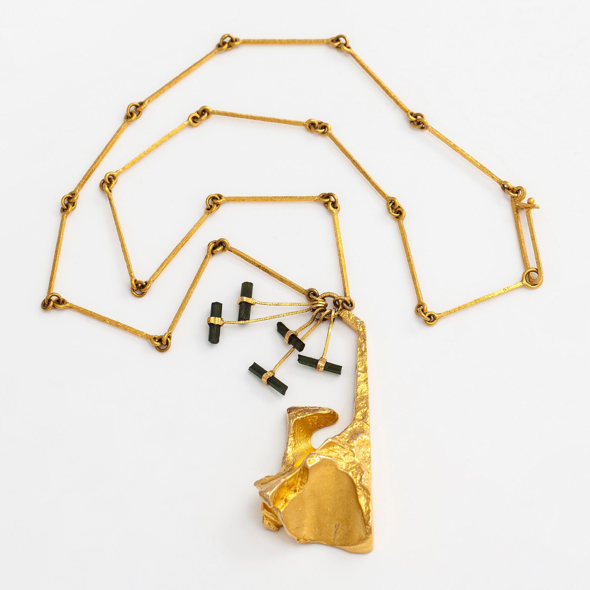 Björn Weckström, kaulakoru, "Semiramis", 14K kultaa ja turmaliineja. Lapponia 1973.