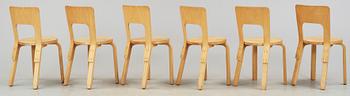 STOLAR, 6 st, modell 66, Alvar Aalto, 1950-tal.