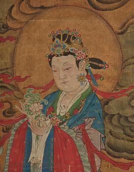 Two Chinese scroll paintings of Heavenly and Earthly Deities from the Water-Land Ritual, late Qing dynasty.