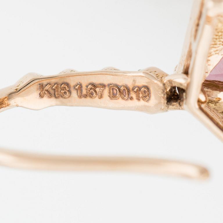 Earrings with amethysts, pink tourmalines, and brilliant-cut diamonds.