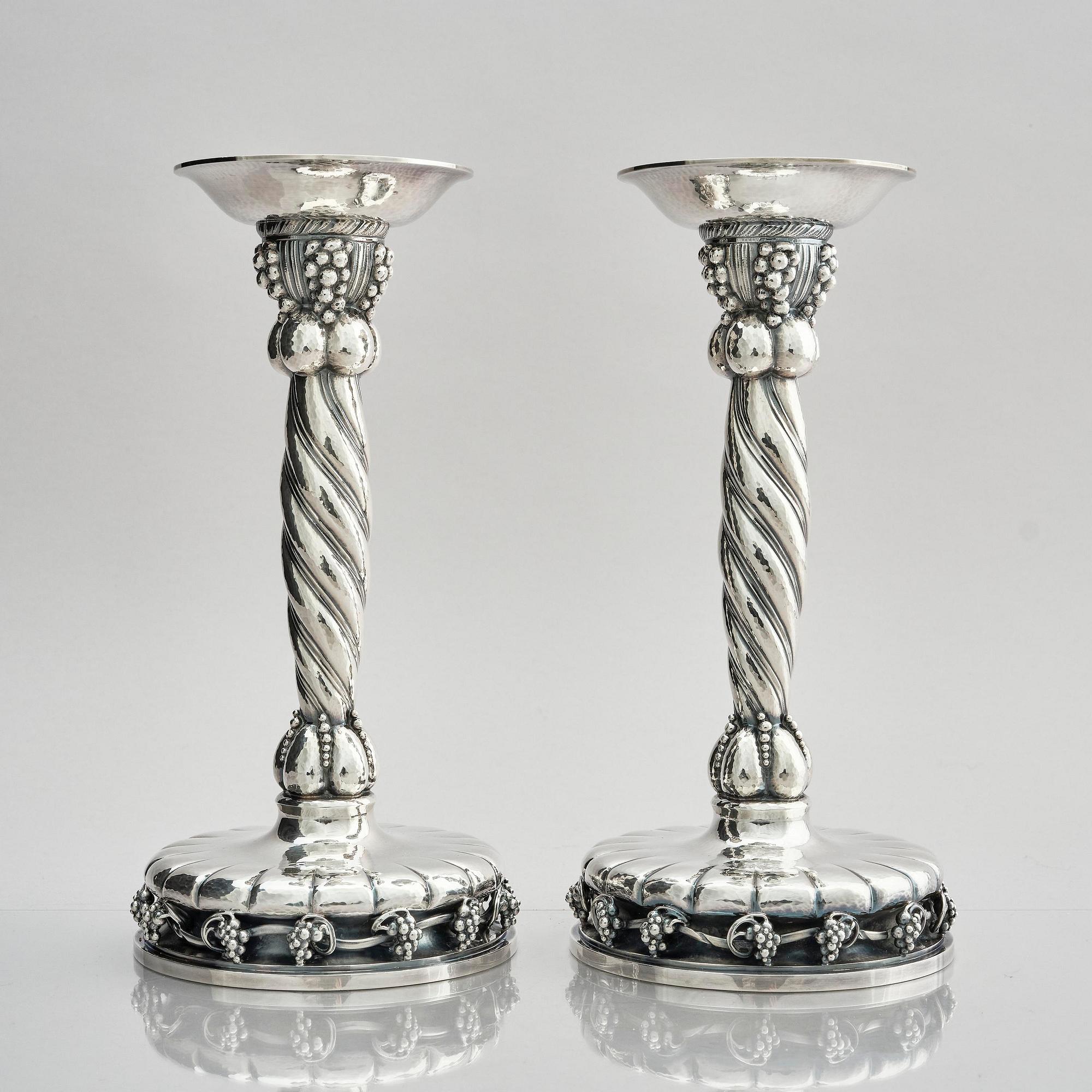 Georg Jensen, a pair of Danish sterling silver candlesticks, modell no 264, Copenhagen after 1945.