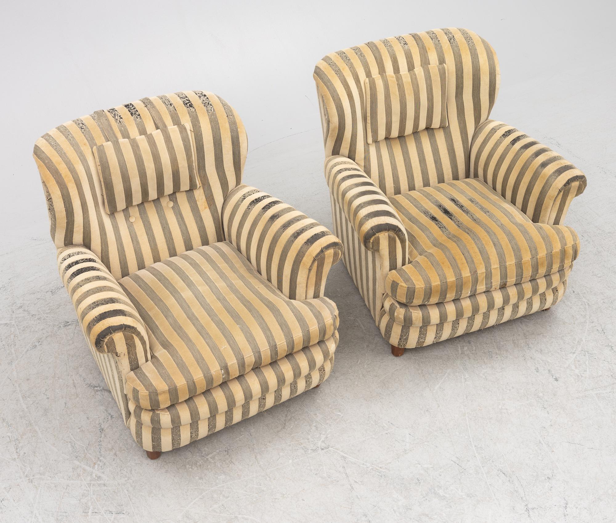Josef Frank,  a pair of model 568 armchairs, Svenskt Tenn, probably 1940s.
