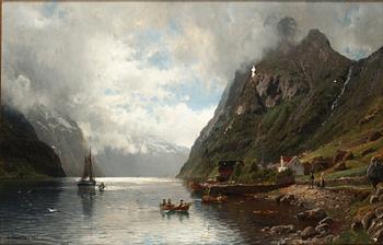 197. Anders Askevold, Fjordlandskap med figurer.