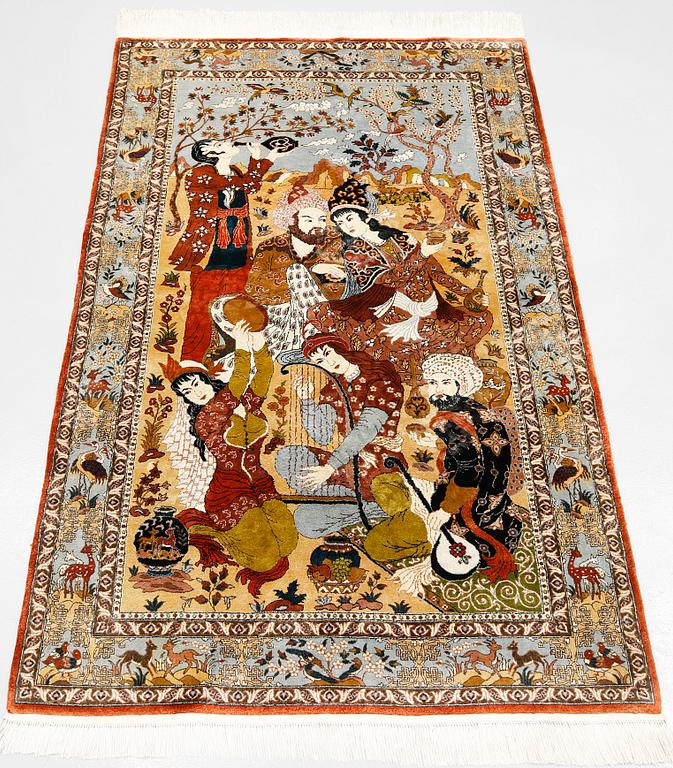 Matta, figural Orientalisk silke, ca 156 x 93 cm.