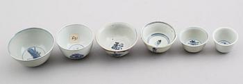 SKÅLAR, 6 delar, porslin, Kina, Ming omkring år 1600.