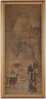 A Japanese Kakiemono, ink and watercolour on silk, Edo period.