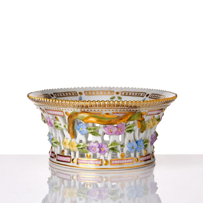 A Royal Copenhagen 'Flora Danica' chesnut basket with stand, Denmark, 20th Century.