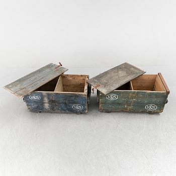 Two wooden boxes, early 1900's.