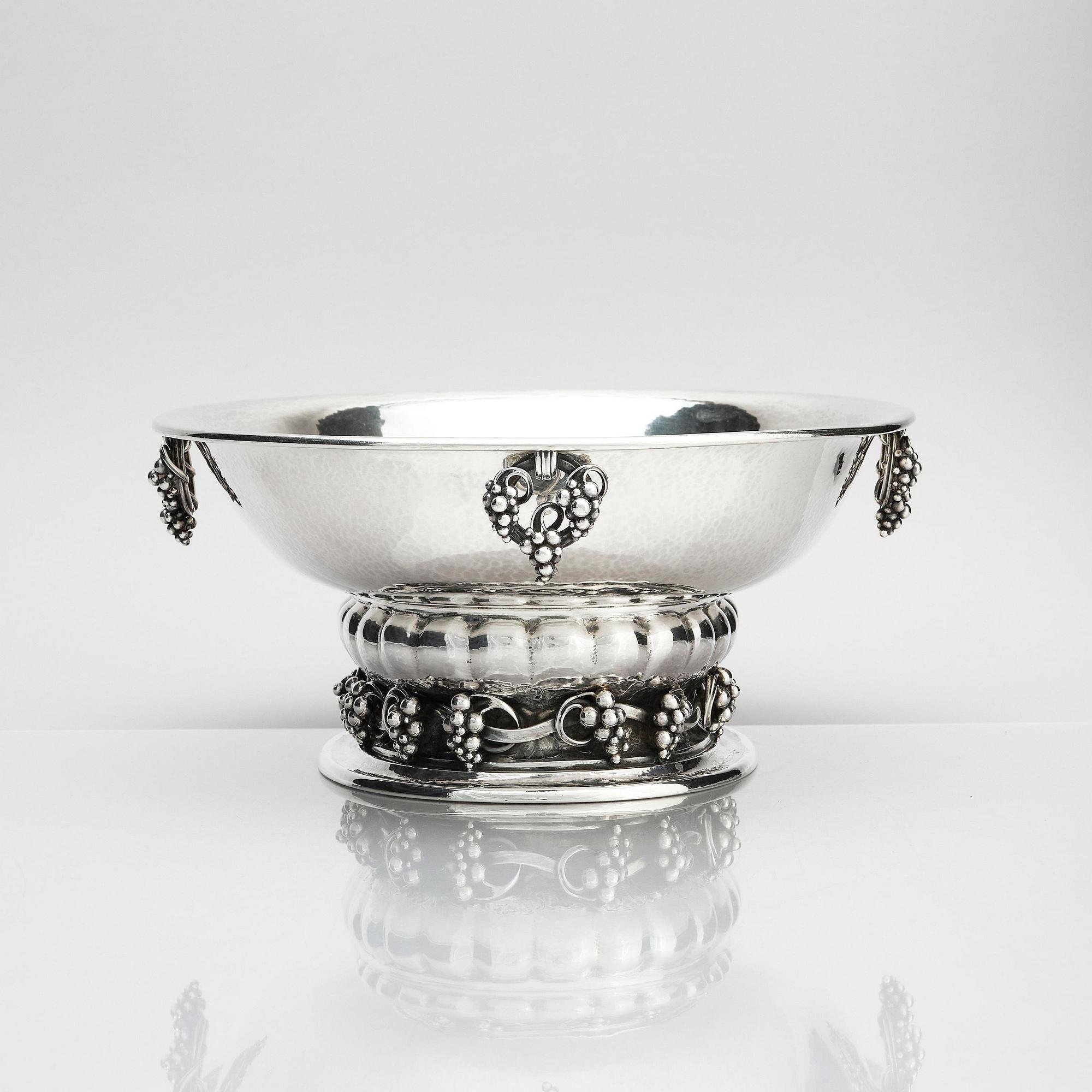 Georg Jensen, an 830/1000 silver centerpiece with grapes, Copenhagen 1925-32, design nr 296A from 1919.