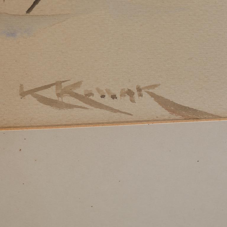 KAROL KOSSAK, akvarell, signerad.