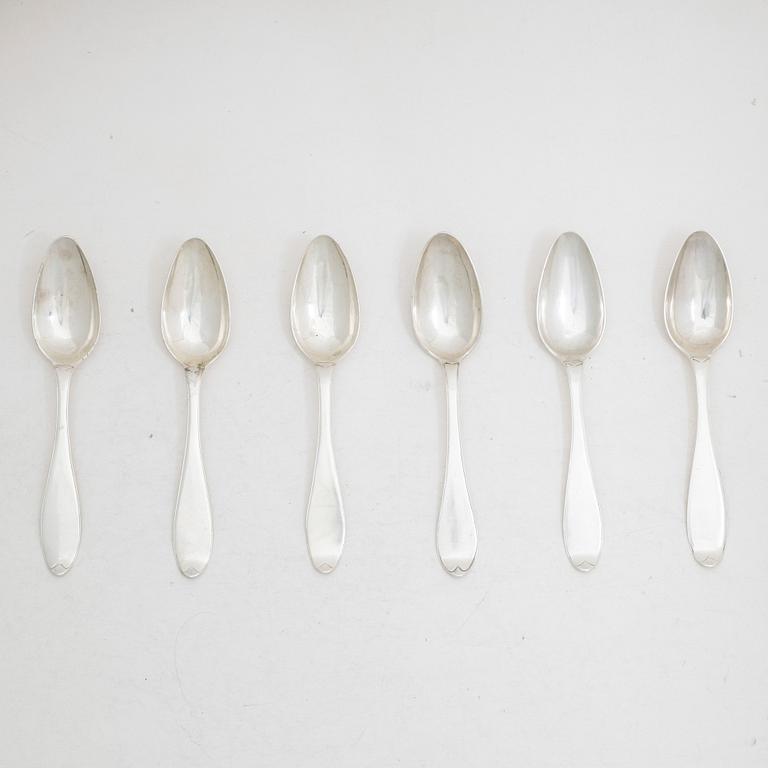 Carl Fredrik Seseman, six silver spoons, model "Rococo", Arboga 1804-1809.