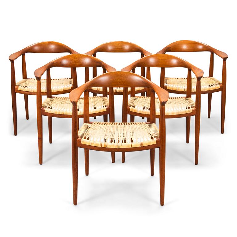 Hans J Wegner, Six 1950s armchairs, "The Round Chair", Johannes Hansen, Denmark.