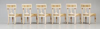 Six late Gustavian early 19th century chairs.