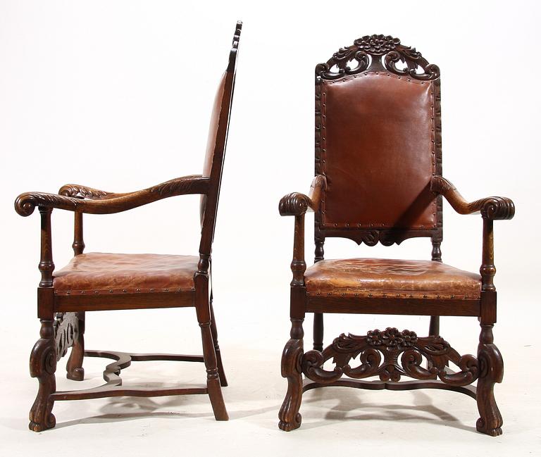 KARMSTOLAR, ett par, barockstil, 1900-tal.