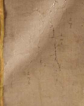 THANGKA. Tibet, troligen 1800-tal. Shakyamuni med lärjeungar och lamor.