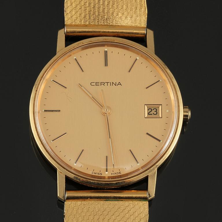 ARMBANDSUR, 18 k guld med förgyllt armband, Certina, 1900-talets senare del.