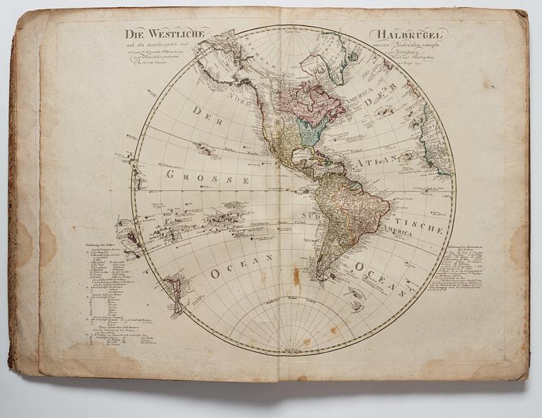 Atlas, Nürnberg 1797. med 34 kolorerade kopparstick.