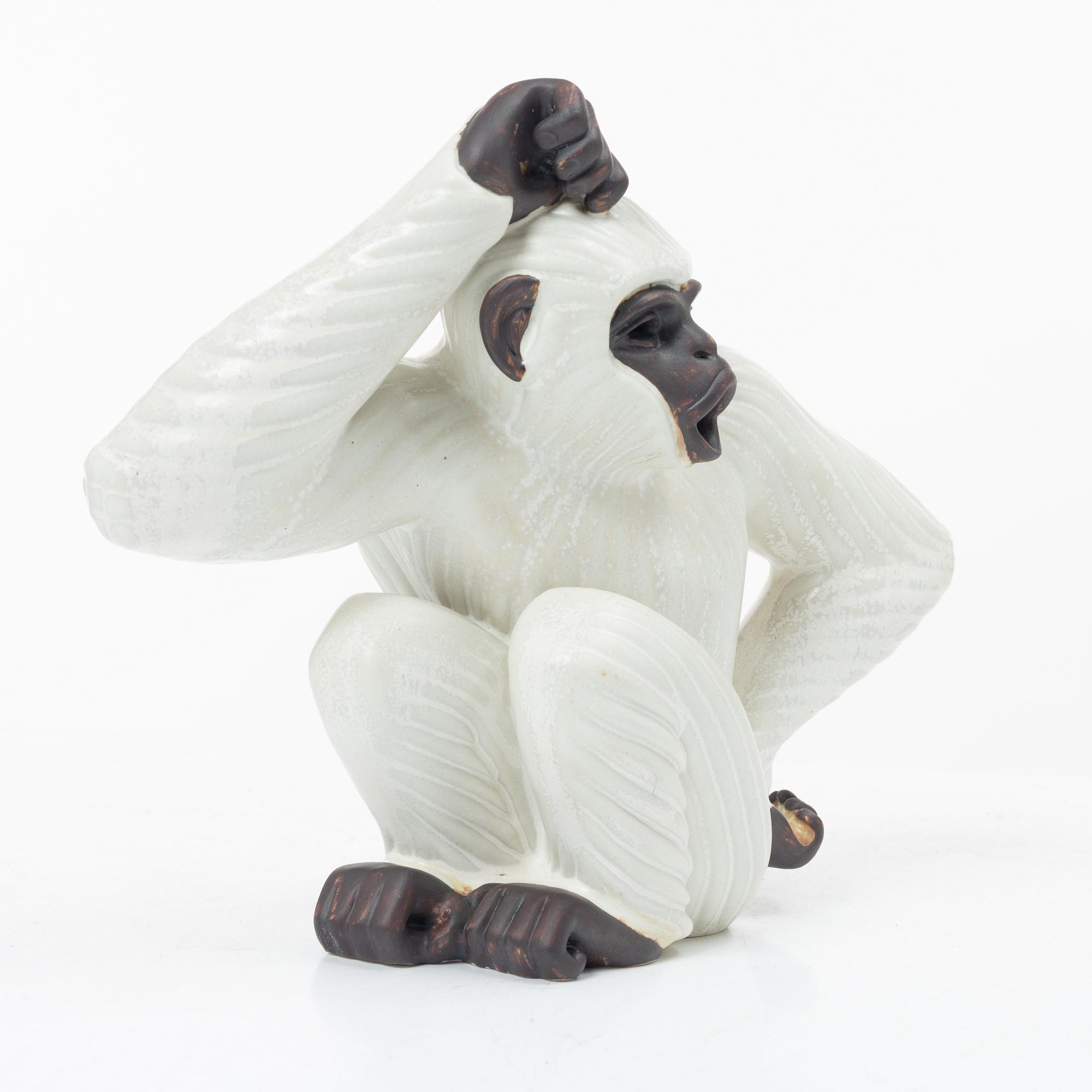 Gunnar Nylund, a figurine, in the form of a gibbon monkey, Rörstrand.