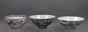 SKÅLAR, 3 st. Porslin, Kina, 1700/1800-tal.