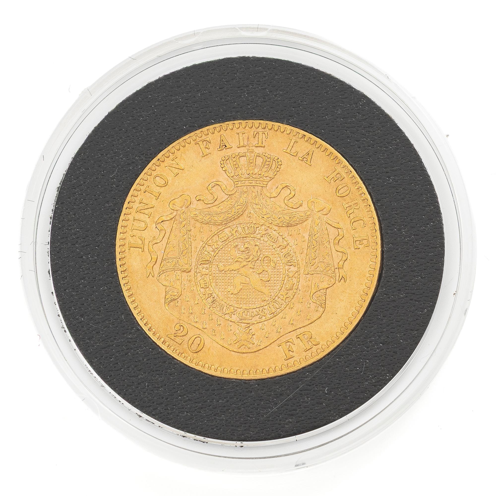 Gyldmynt, Belgien, Leopold II, 20 francs, 1874,
