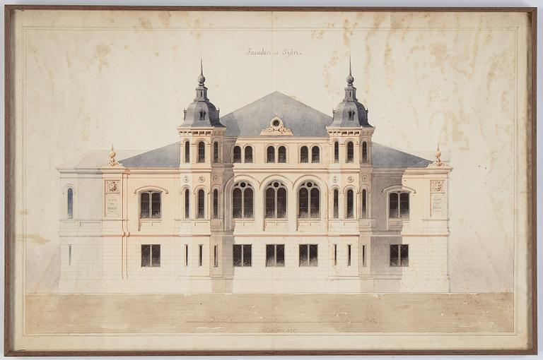 A architect drawing in watercolour by Axel Nyström (1793-1868).