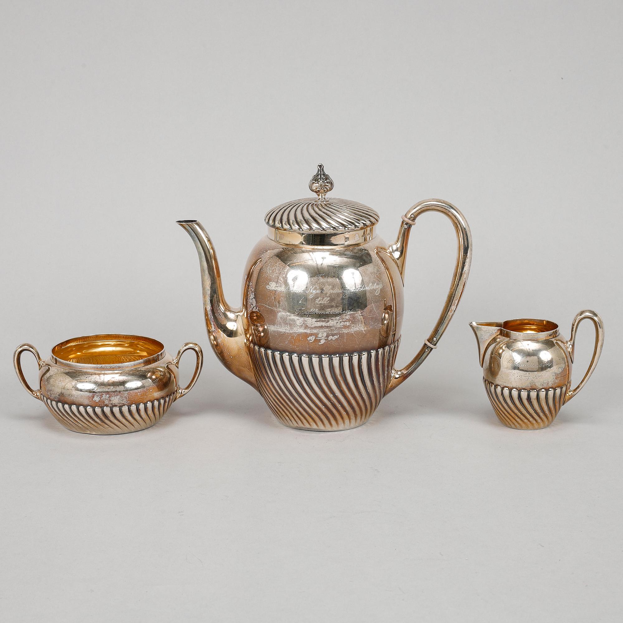 Carl August Björklund, kaffeservis, 3 delar, silver, Stockholm 1900.